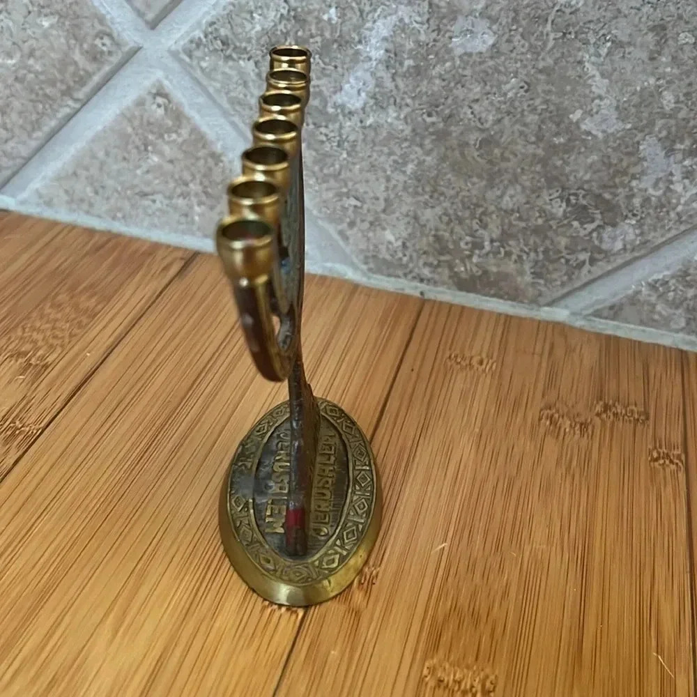 donate 24 Wainberg Brass Jewish Menorah 7-Arm Candle Holder Jerusalem - Picture 4 of 7